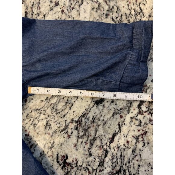 Caren Sport Blouse Size 2XL 100% Cotton button pleated tie back long sleeve blue - Picture 9 of 9